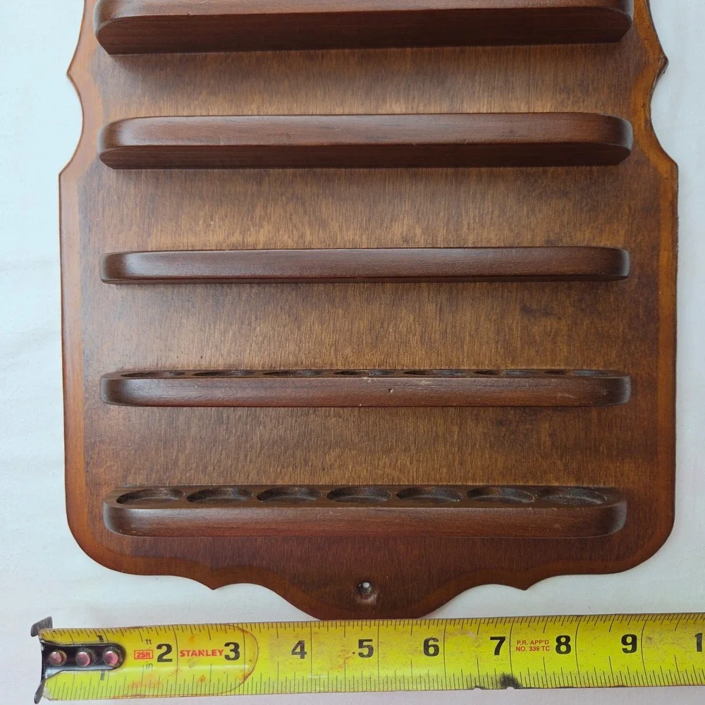 Vtg Wood Carved Ornate Water Mill Wall Display Rack 30 Slot Thimble Curio Shelf